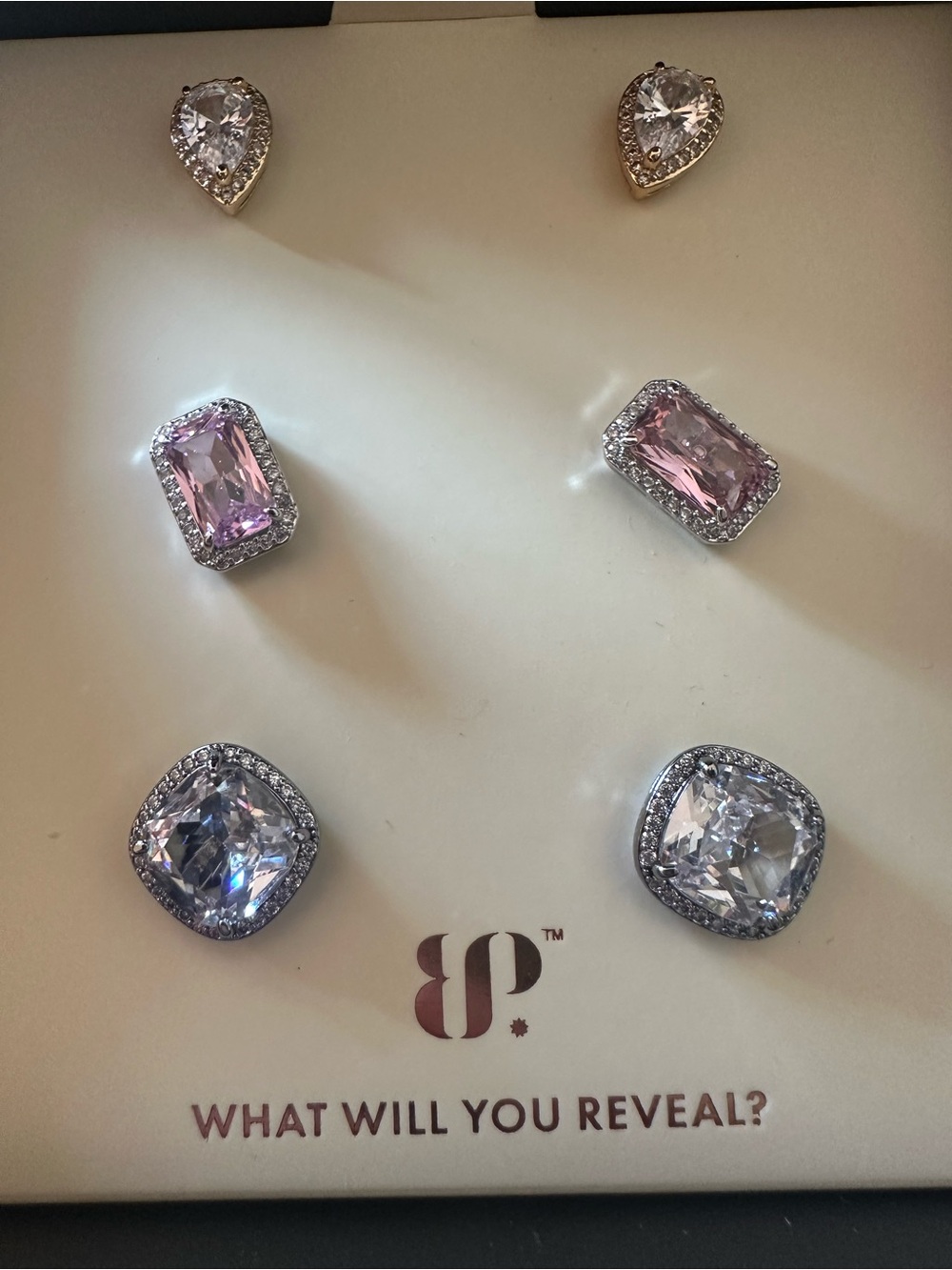 bp Pink and Clear Multi-Pair Stud Earring Set